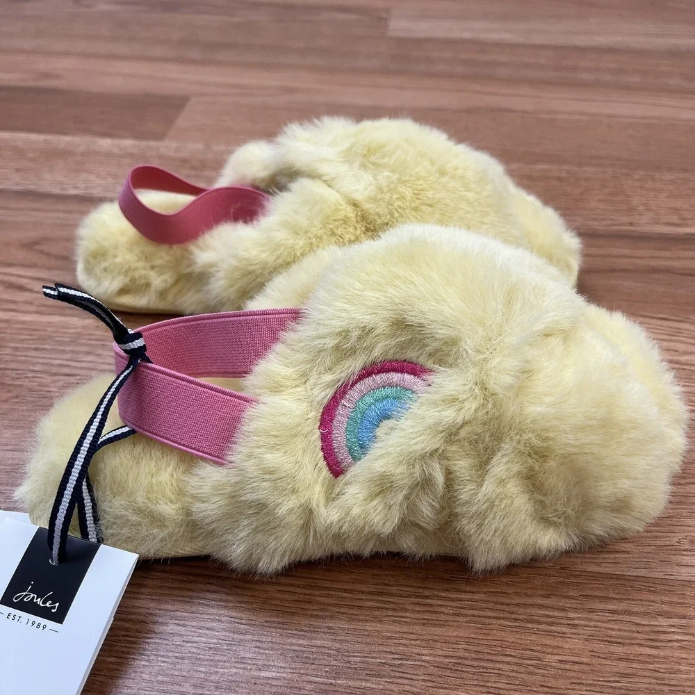 Joules Kids Kora Slippers‎ Yellow Pink Rainbows Girls Size Medium 13/1 NEW
